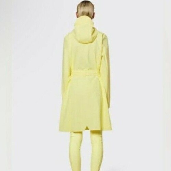 RAINS Curve W Hooded Jacket Straw Yellow Waterproof Large L Rain - Picture 5 of 10